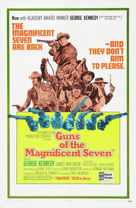Framed Print : GUNS OF THE MAGNIFICENT SEVEN, US poster, George Kennedy (top), 1969 Framed Print : GUNS OF THE MAGNIFICENT SEVEN, US poster, George Kennedy (top), 1969