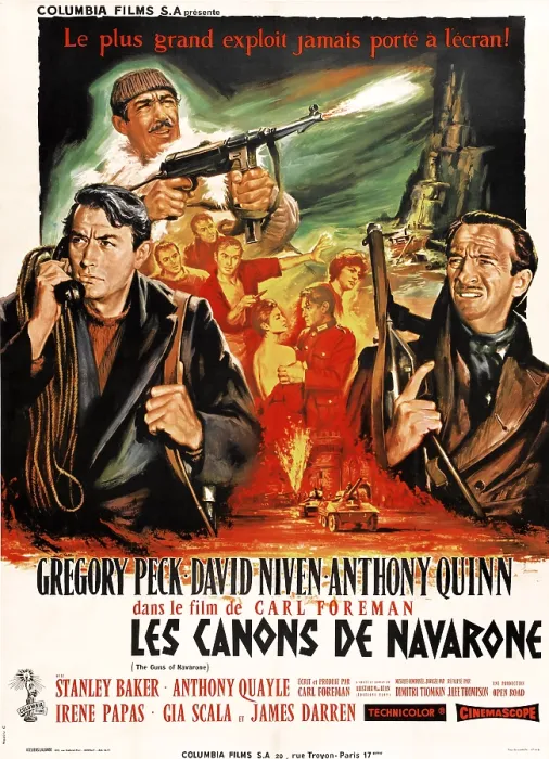 Framed Print : THE GUNS OF NAVARONE (aka LES CANONS DE NAVARONE), from left: Gregory Peck, Anthony Quinn, David Niven on French poster art, 1961 Framed Print : THE GUNS OF NAVARONE (aka LES CANONS DE NAVARONE), from left: Gregory Peck, Anthony Quinn, David Niven on French poster art, 1961