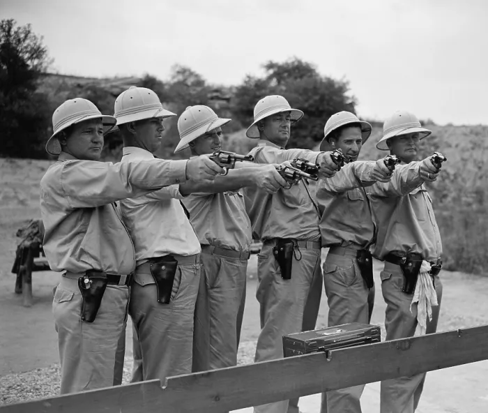 Framed Print : The guns that protect the President. Members of the White House police force that are taking part in the third annual marksmanship match. August 2, 1938