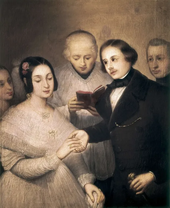Framed Print : GUTIERREZ DE LA VEGA, Jos (1791-1865). The Romantic Wedding. Romanticism. Oil on canvas. SPAIN. Madrid. Romantic Museum. AISA / Everett Collection**US SALES ONLY**
