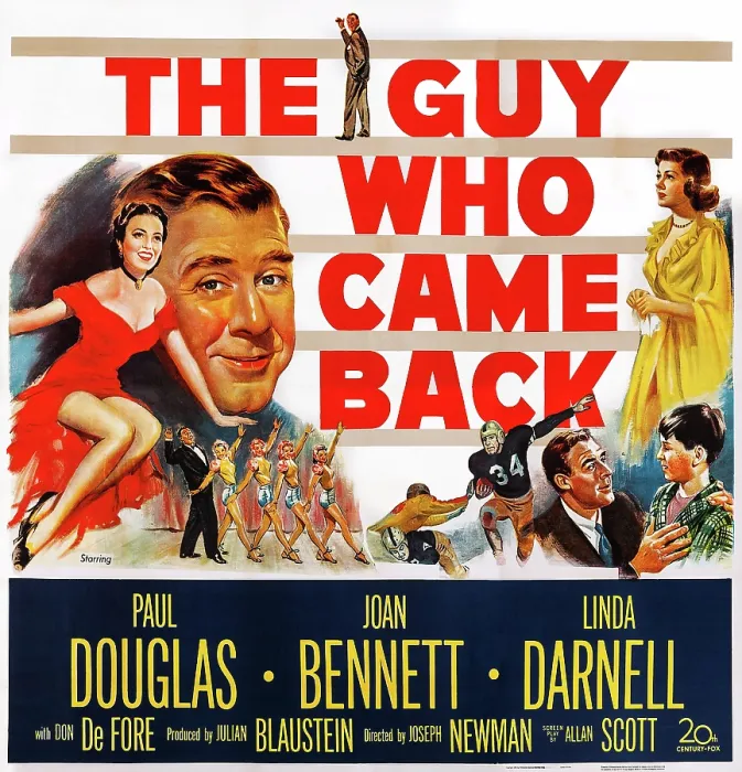 Framed Print : THE GUY WHO CAME BACK, US poster art, Paul Douglas (second left and second right), Linda Darnell (left), Joan Bennett (top right), Billy Gray (bottom right), 1951