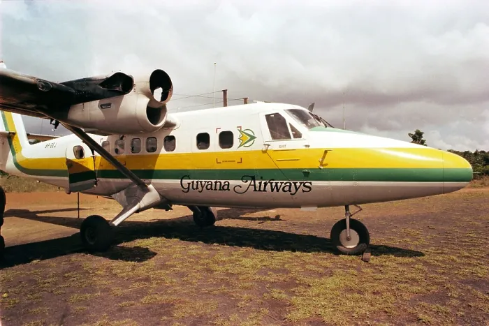 Framed Print : Guyana Airways plane at Port Kaituma airstrip. The plane has bullet holes made during the shooting of the Congressman Ryan party. FBI investigation photo. Nov. 1978