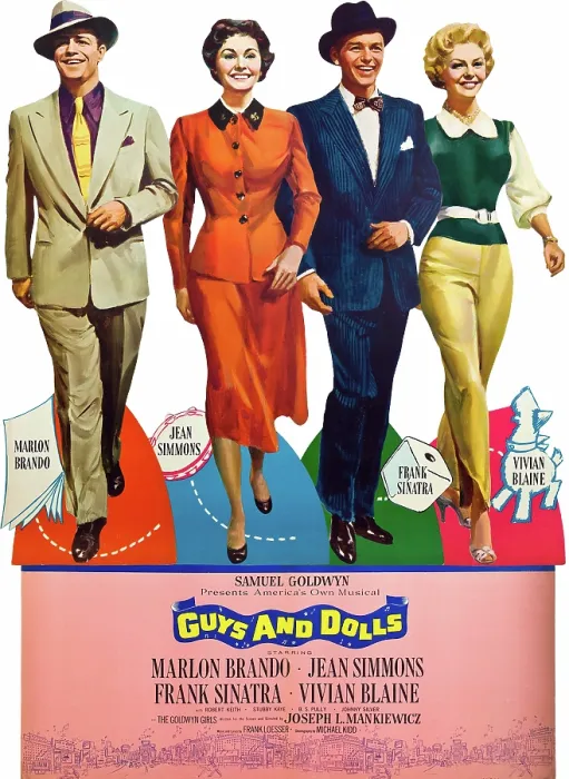 Framed Print : GUYS AND DOLLS, l-r: Marlon Brando, Jean Simmons, Frank Sinatra, Vivian Blaine on poster art, 1955 Framed Print : GUYS AND DOLLS, l-r: Marlon Brando, Jean Simmons, Frank Sinatra, Vivian Blaine on poster art, 1955