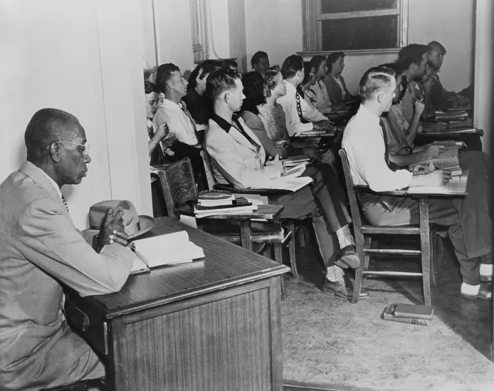 Framed Print : G.W. McLaurin, the first African American admitted to pursue a doctorate in education at the University of Oklahoma was forced to sit, eat and study separated from other students