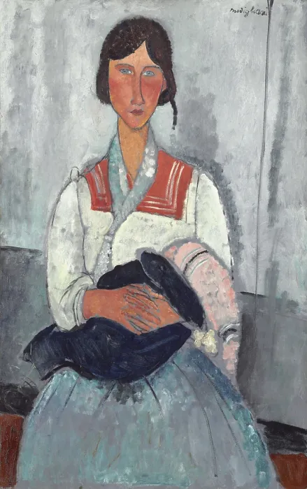 Framed Print : Gypsy Woman with Baby, by Amedeo Modigliani, 1919, Italian painting, oil on canvas Framed Print : Gypsy Woman with Baby, by Amedeo Modigliani, 1919, Italian painting, oil on canvas