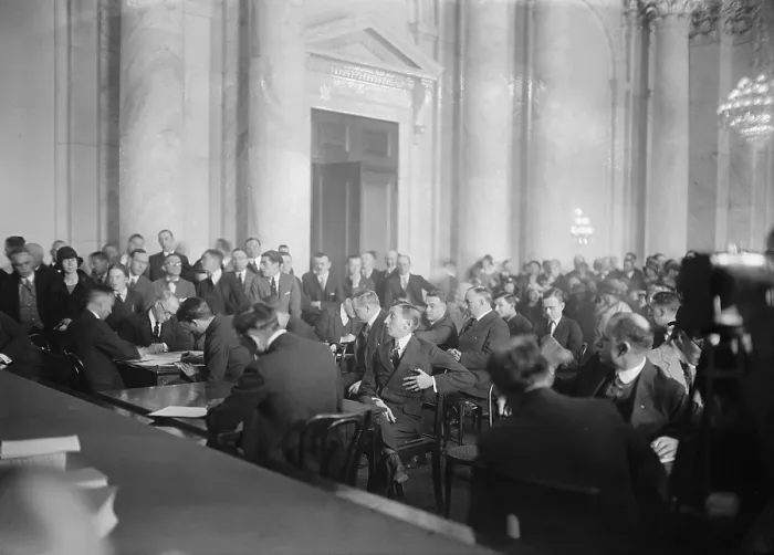 Framed Print : Will H. Hays, former chairman of the Republican National Committee and Postmaster General, before the Senate committee investigating the Teapot Dome scandals, March 22, 1924