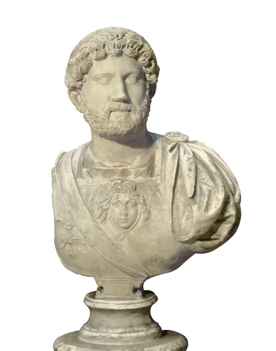 Framed Print : HADRIAN (76-138). Roman Emperor (117-138), successor of Trajan. Depiction in relief of Medusa's head in the centre of the cuirasse. Bust of Hadrian. 2nd c. Roman art