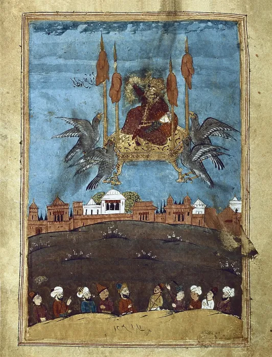 Framed Print : HAFEZ-E SHIRAZI, Khwajeh Shams al-Din Muhammad (1325-1389). Persian lyrical and panegyrist poet. Depiction of 'The Magic Carpet', illustrating a poem by this artist