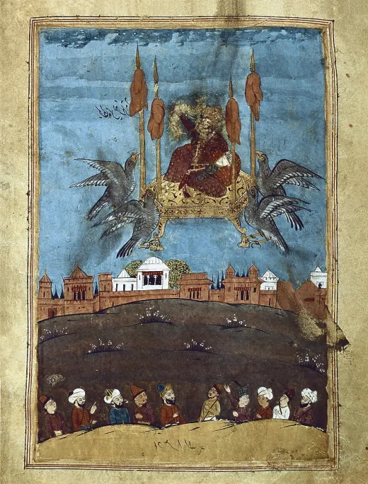 Framed Print : HAFEZ-E SHIRAZIKhwajeh Shams al-Din Muhammad (1325-1389). Persian lyrical and panegyrist poet. Depiction of 'The Magic Carpet'illustrating a poem by this artist