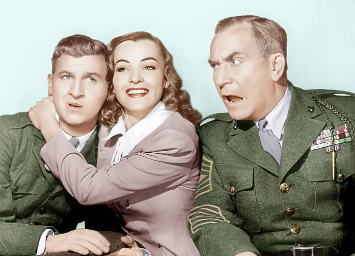 Framed Print : HAIL THE CONQUERING HERO, from left: Eddie Bracken, Ella Raines, William Demarest, 1944 Framed Print : HAIL THE CONQUERING HERO, from left: Eddie Bracken, Ella Raines, William Demarest, 1944