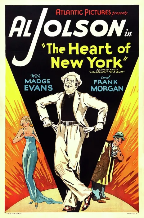 Framed Print : HALLELUJAH I'M A BUM, (aka THE HEART OF NEW YORK), US reissue poster art, from left: Madge Evans, Al Jolson, Harry Langdon, 1933