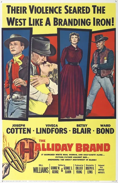 Framed Print : THE HALLIDAY BRAND, US poster art, from left: Joseph Cotten, Viveca Lindfors, Betsy Blair, Ward Bond, 1957