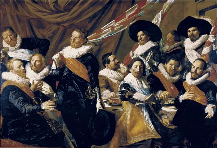 Framed Print : HALS, Frans (1580-1666). Banquet of the Officers of the Civic Guard of St George. 1627. Baroque art. Oil on canvas. NETHERLANDS. Haarlem. Frans Hals Museum