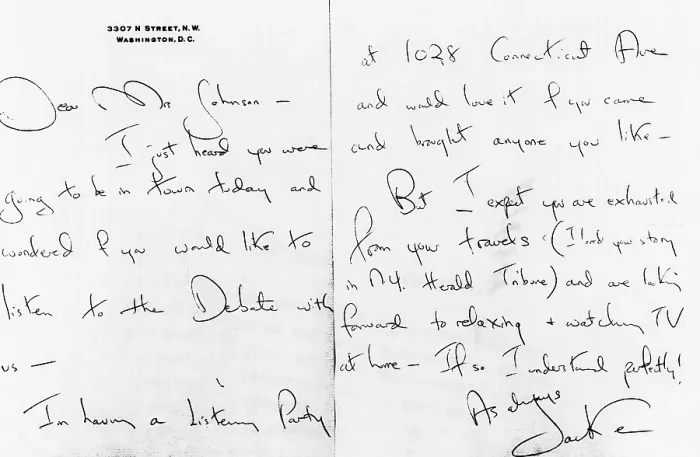 Framed Print : Handwritten invitation from Jacqueline Kennedy to Vice Presidential nominee, Lyndon Johnson