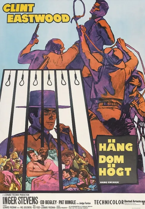Framed Print : HANG EM HIGH, (aka HANG DOM HOGT), lower left: Clint Eastwood on Swedish poster art, 1968 Framed Print : HANG EM HIGH, (aka HANG DOM HOGT), lower left: Clint Eastwood on Swedish poster art, 1968