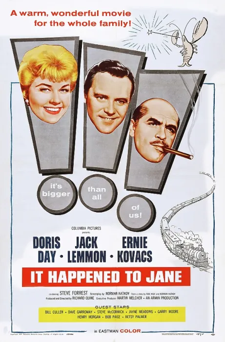 Framed Print : IT HAPPENED TO JANE, l-r: Doris Day, Jack Lemmon, Ernie Kovacs on poster art, 1959 Framed Print : IT HAPPENED TO JANE, l-r: Doris Day, Jack Lemmon, Ernie Kovacs on poster art, 1959