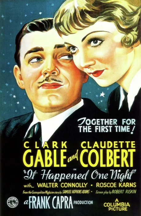 Framed Print : IT HAPPENED ONE NIGHT, Clark Gable, Claudette Colbert on a Style B one-sheet poster, 1934 Framed Print : IT HAPPENED ONE NIGHT, Clark Gable, Claudette Colbert on a Style B one-sheet poster, 1934