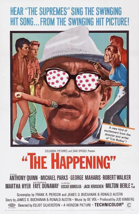 Framed Print : THE HAPPENING, US poster art, from left: Robert Walker Jr. Michael Parks, Anthony Quinn, Faye Dunaway, George Maharis, 1967 Framed Print : THE HAPPENING, US poster art, from left: Robert Walker Jr. Michael Parks, Anthony Quinn, Faye Dunaway, George Maharis, 1967