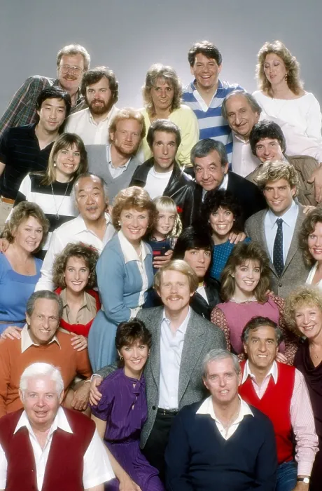 Framed Print : HAPPY DAYS, cast at series finale includes Don Most, Henry Winkler, Anson Williams, Pat Morita, Al Molinaro, Marion Ross, Heather O'Rourke, Erin Moran, Tom Bosley, Ted McGinley Framed Print : HAPPY DAYS, cast at series finale includes Don Most, Henry Winkler, Anson Williams, Pat Morita, Al Molinaro, Marion Ross, Heather O'Rourke, Erin Moran, Tom Bosley, Ted McGinley