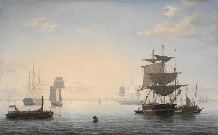 Framed Print : Harbor of Boston, with the City in the Distance, 1846-47, by Fitz Henry Lane, (1804-1865), American marine painter, oil on canvas