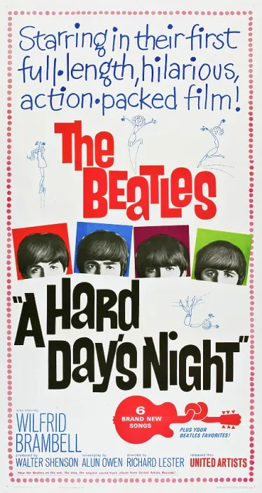 Framed Print : A HARD DAY'S NIGHT, The Beatles l-r: Paul McCartney, John Lennon, George Harrison, Ringo Starr on poster art, 1964 Framed Print : A HARD DAY'S NIGHT, The Beatles l-r: Paul McCartney, John Lennon, George Harrison, Ringo Starr on poster art, 1964