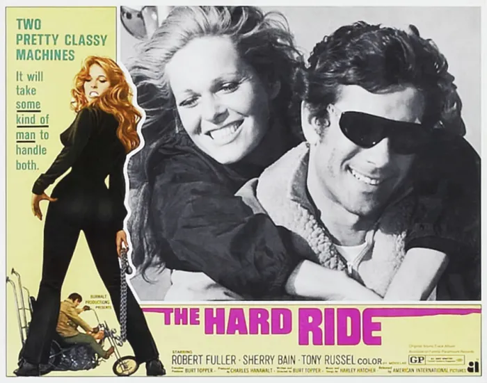Framed Print : THE HARD RIDE, (from left of large inset): Sherry Bain, Robert Fuller, 1971