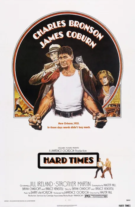 Framed Print : HARD TIMES, US poster, top from left: James Coburn, Charles Bronson, Jill Ireland, 1975