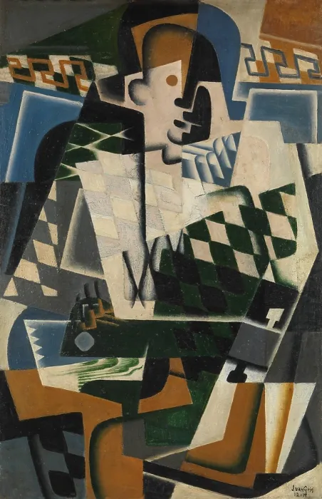 Framed Print : HARLEQUIN WITH A GUITAR, by Juan Gris, 1917, Spanish Cubist painting, oil on panel
