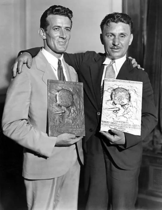 Framed Print : Harold Gatty & Wiley Post honored by Aviation industry for round the world flight, 7 / 7 / 31. Courtesy: CSU Archives / Everett Collection Framed Print : Harold Gatty & Wiley Post honored by Aviation industry for round the world flight, 7 / 7 / 31. Courtesy: CSU Archives / Everett Collection