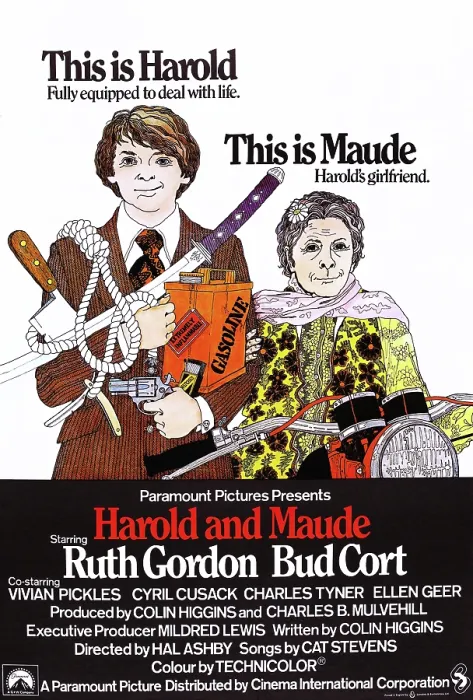 Framed Print : HAROLD AND MAUDE, l-r: Bud Cort, Ruth Gordon on British poster art, 1971 Framed Print : HAROLD AND MAUDE, l-r: Bud Cort, Ruth Gordon on British poster art, 1971