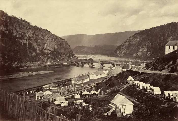Framed Print : Harper's Ferry. Photograph shows what was left of the armory at Harpers Ferry, West Virginia, at the confluence of the Shenandoah and Potomac rivers