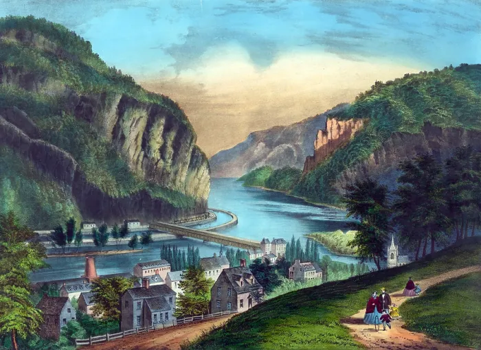 Framed Print : Harper's Ferry. View of Harpers Ferry, Va.(from the Potomac side). hand-colored lithograph, Currier & Ives, late 19th century