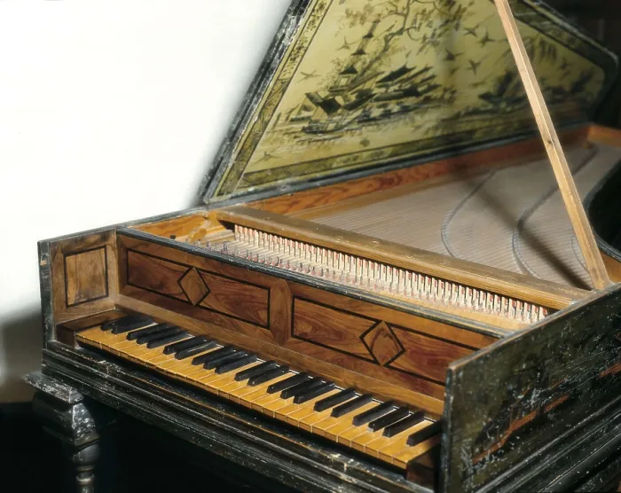 Framed Print : Harpsichord. String instrument played by means of a keyboard. Made by Christian Zell in Hamburg (18th c.). SPAIN. Barcelona. Museum of Music