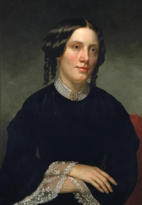 Framed Print : Harriet Beecher Stowe in 1853, a year after she published UNCLE TOMS CABIN. Portrait painted by Alanson Fisher (BSLOC_2018_5_38)