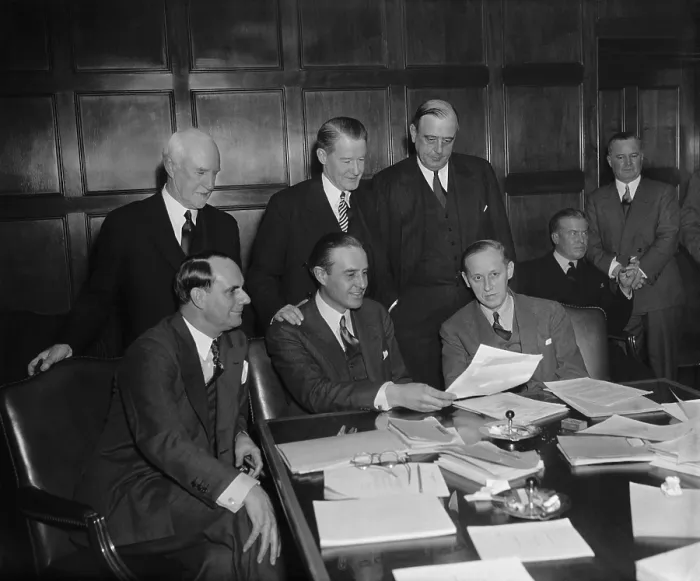 Framed Print : Harry Hopkins, Secretary of Commerce, meets with FDR's Business Advisory Council. As Europe approached war, FDR sought to repair relations with business leaders