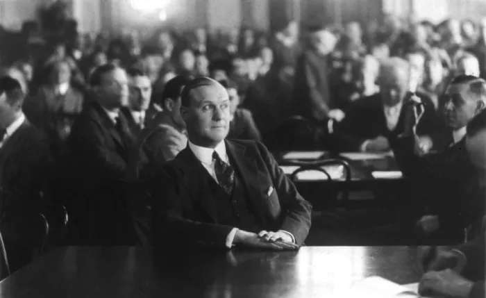 Framed Print : Harry M. Daugherty (1860-1941), testifying at the Senate Investigation of the Teapot Dome scandal. His testimony prompted President Coolidge to demand his resignation