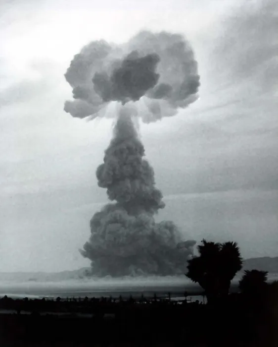 Framed Print : The HARRY shot was a 32 kiloton nuclear blast was detonated on a 300 foot tower