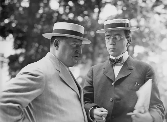 Framed Print : Harry Thaw (1871-1947), accompanied a man, possibly one of his lawyers, in New York during his trial for the murder of architect Stanford White. 1909