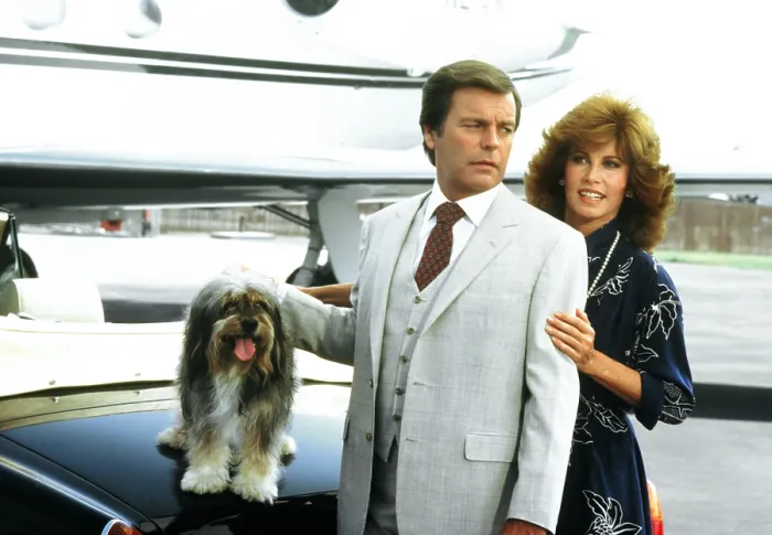 Framed Print : HART TO HART, Freeway (the dog), Robert Wagner, Stefanie Powers, 1979-1984