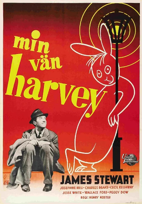 Framed Print : HARVEY, (aka MIN VAN HARVEY), James Stewart on Swedish poster art, 1950 Framed Print : HARVEY, (aka MIN VAN HARVEY), James Stewart on Swedish poster art, 1950