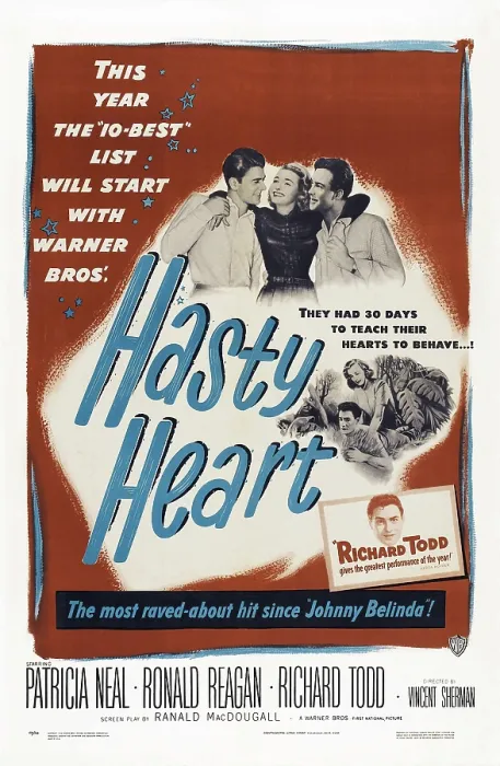 Framed Print : THE HASTY HEART, US poster art, from left: Ronald Reagan, Patricia Neal, Richard Todd, 1949 Framed Print : THE HASTY HEART, US poster art, from left: Ronald Reagan, Patricia Neal, Richard Todd, 1949
