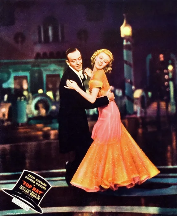 Framed Print : TOP HAT, from left: Fred Astaire, Ginger Rogers on jumbo lobbycard, 1935