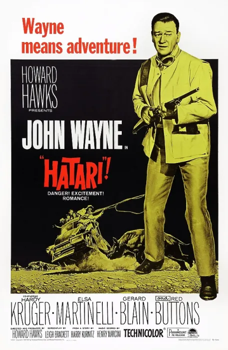 Framed Print : HATARI!, bottom left: John Wayne on 1967 reissue poster, 1962 Framed Print : HATARI!, bottom left: John Wayne on 1967 reissue poster, 1962