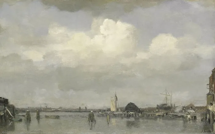 Framed Print : Havengezicht, Jacob Maris, c. 1890, Dutch painting, oil on canvas. View of harbor. (BSLOC_2016_1_226)