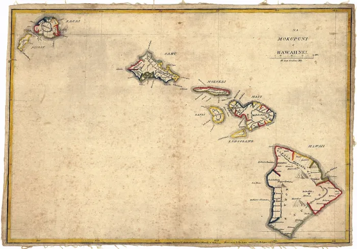 Framed Print : Hawaii. Map of the Hawaiian islands, 1837