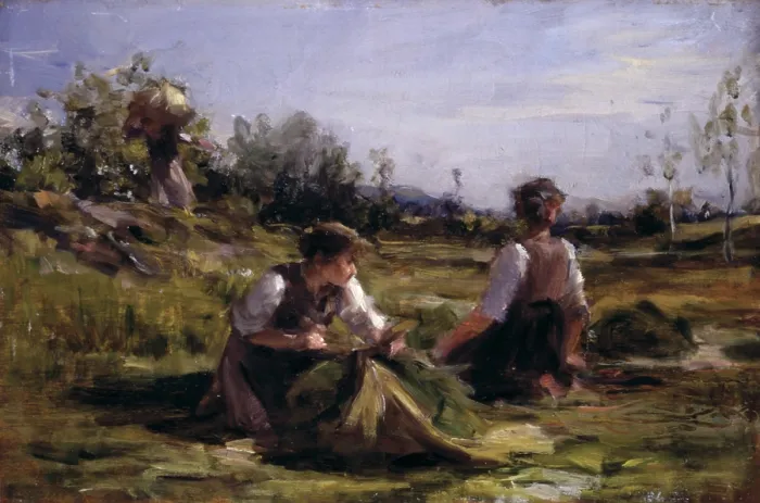 Framed Print : Haymaking (Fienagione), by Demetrio Cosola, 1875 - 1895, 19th Century, oil on board - Private collection. Whole art work view
