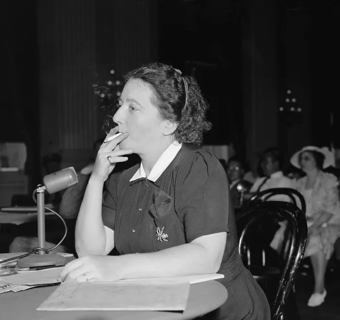 Framed Print : Hazel Huffman, testifying against the WPA Theater Project. As a WPA mail room clerk she snitched to the Red-baiting Hearst Press