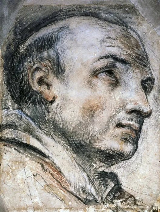 Framed Print : Head of the Blessed Pietro from Rome, by Giovanni Antonio Burrini, end of the 17th Century, charcoal and sanguine on paper - Hungary, Budapest, MuseMagyar Nemzeti Muzeum