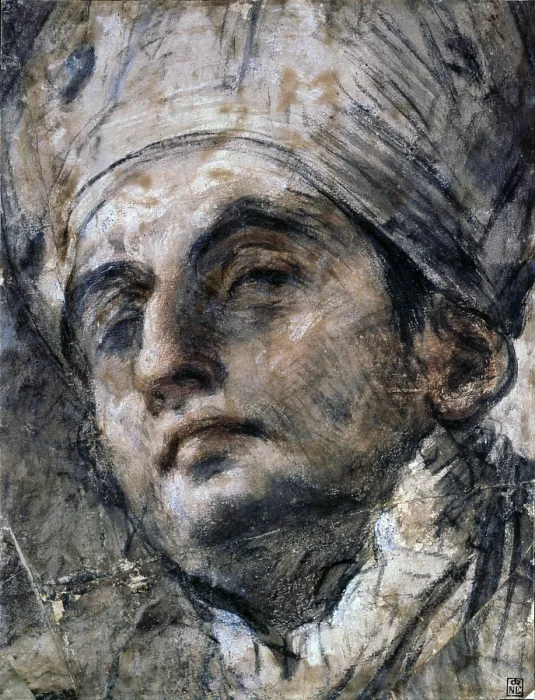 Framed Print : Head of the Blessed Thomas Abruzze, by Giovanni Antonio Burrini, end of the 17th Century, charcoal and sanguine on paper - Hungary, Budapest, MuseMagyar Nemzeti Muzeum