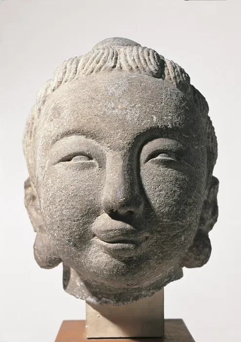 Framed Print : Head of Buddha or of Bodhisattva, by Unknown Artist, Unknown creation date, cm 27 x 21 x 28 - Italy, Lazio, Rome, Palazzo Koch, Bank of Italy Collection - Gualino Collection. All